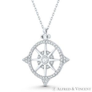 Northstar Compass Sailor Pendant CZ Crystal 925 Sterling Silver & Chain Necklace
